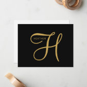 Carte De Correspondance Élégant Monogramme Or Noir (Devant/Arrière en situation)