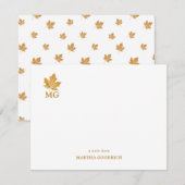 Carte De Correspondance Élégant Monogramme Personnalisé Or Ocre Feuille d' (Devant / Derrière)