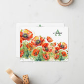 Carte De Correspondance Élégant Monogramme Poppies Rouges Fleurs de Pavot (Devant/Arrière en situation)