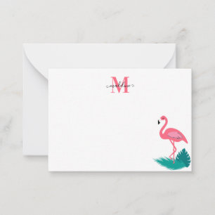 Carte De Correspondance Élégant Monogramme Tropical Feuille Flamant rose r