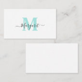 Carte De Correspondance Élégant Monogramme Turquoise Chic Girly (Devant / Derrière)