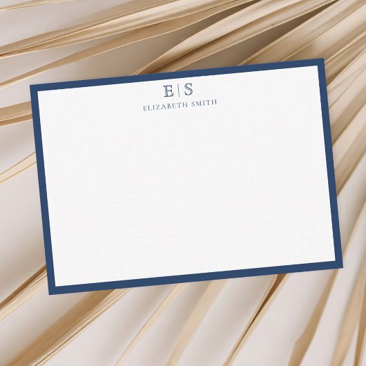 Carte De Correspondance Elegant Navy Blue Border Monogram