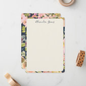 Carte De Correspondance Elegant Navy Blush Floral Personalized Script Name (Devant/Arrière en situation)