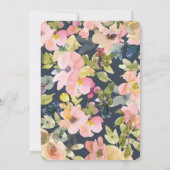 Carte De Correspondance Elegant Navy Blush Floral Personalized Script Name (Dos)