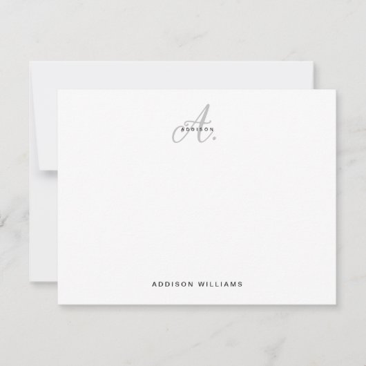 Carte De Correspondance Élégant Noir Argent Script Gris Monogramme (Devant)