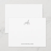 Carte De Correspondance Élégant Noir Argent Script Gris Monogramme (Devant / Derrière)