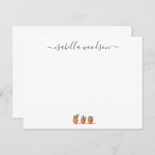 Carte De Correspondance Élégant nom de script Cactus Succulent (Devant / Derrière)
