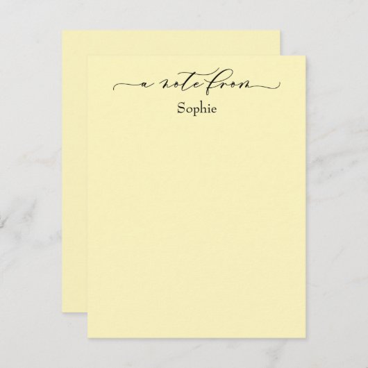 Carte De Correspondance Élégant "Note De" Simple Jaune Clair (Devant / Derrière)