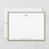 Carte De Correspondance Elegant Olive Green Monogram Two Border (Devant)