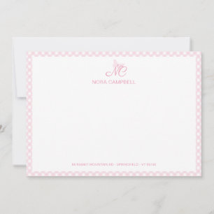 Carte De Correspondance Élégant papillon Monogramme Girly Baby En vichy ro