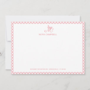 Carte De Correspondance Élégant papillon Monogramme Peach Peach En vichy r
