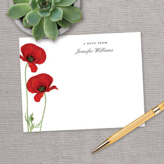 Carte De Correspondance Élégant Poppy Floral Rouge Oriental Vintage avec N
