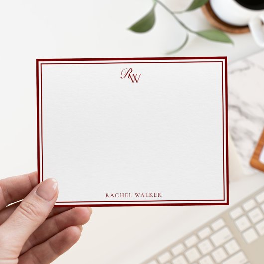 Carte De Correspondance Elegant Red Monogram Two Border