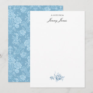 Carte De Correspondance Élégant Romantique Chic Floral Damask-Pastel Bleu