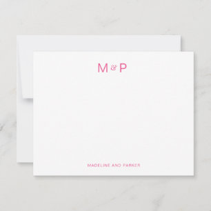 Carte De Correspondance Élégant rose chaud Contemporain Couple Monogramme