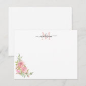 Carte De Correspondance Élégant Rose d'aquarelle florale rose (Devant / Derrière)