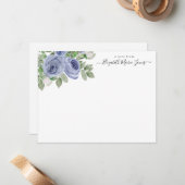 Carte De Correspondance Élégant Rose Flore Bleu Aquarelle élégant Script (Devant/Arrière en situation)