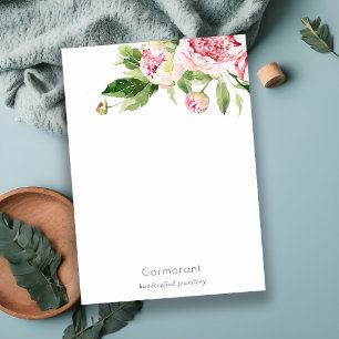 Carte De Correspondance Elégant rose rose vert Aquarelle Peony Floral