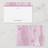 Carte De Correspondance Elégant rose soie et perles roses Monogrammes (Devant / Derrière)