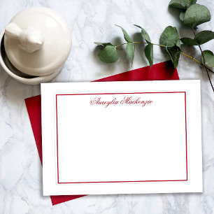 Carte De Correspondance Elégant Rouge et Blanc Personnalisé