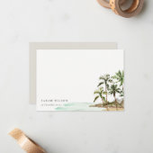 Carte De Correspondance Elégant Rustique Tropical Palm Trees Beach Sable (Devant/Arrière en situation)