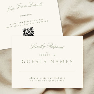 Carte De Correspondance Elégant Sage Green Mariage QR CODE RSVP