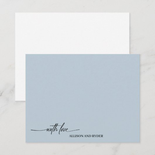 Carte De Correspondance Élégant Script Bleu Clair Avec Amour Merci (Devant / Derrière)