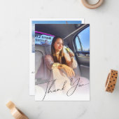 Carte De Correspondance élégant script chic merci diplôme 2 photos (Devant/Arrière en situation)