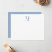 Carte De Correspondance Élégant Script chic moderne Monogramme bleu poussi (Devant/Arrière en situation)