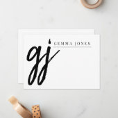 Carte De Correspondance Élégant script de brosse Monogramme noir (Devant/Arrière en situation)