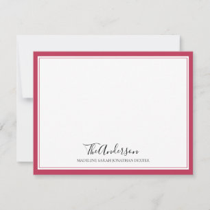 Carte De Correspondance Élégant Script Famille Magenta Rose Carré Bordure