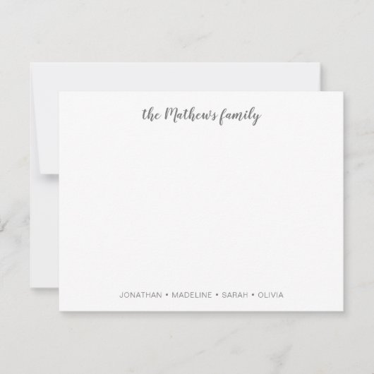 Carte De Correspondance Élégant Script Famille Nom Silver Grey (Devant)