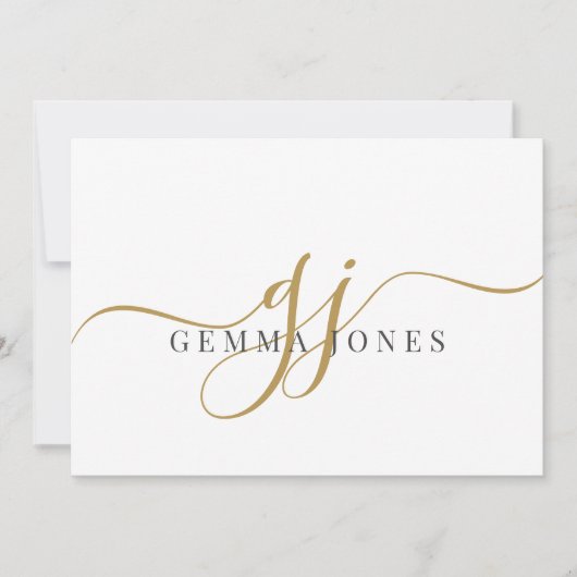 Carte De Correspondance Élégant Script Gold Monogramme Initiales Nom (Devant)