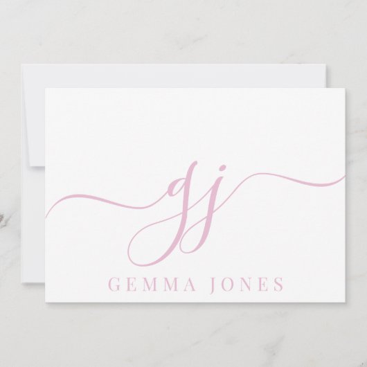 Carte De Correspondance Élégant Script initial Pink Monogramme (Devant)