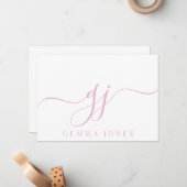 Carte De Correspondance Élégant Script initial Pink Monogramme (Devant/Arrière en situation)