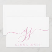 Carte De Correspondance Élégant Script initial Pink Monogramme (Devant / Derrière)