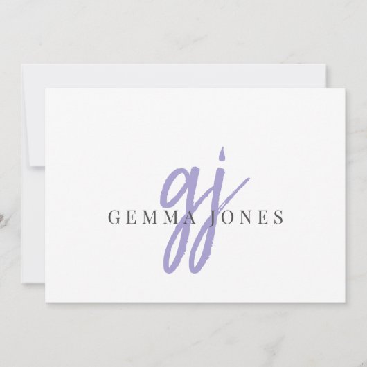 Carte De Correspondance Élégant Script Lavender Monogramme Initiales Nom (Devant)