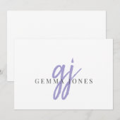 Carte De Correspondance Élégant Script Lavender Monogramme Initiales Nom (Devant / Derrière)