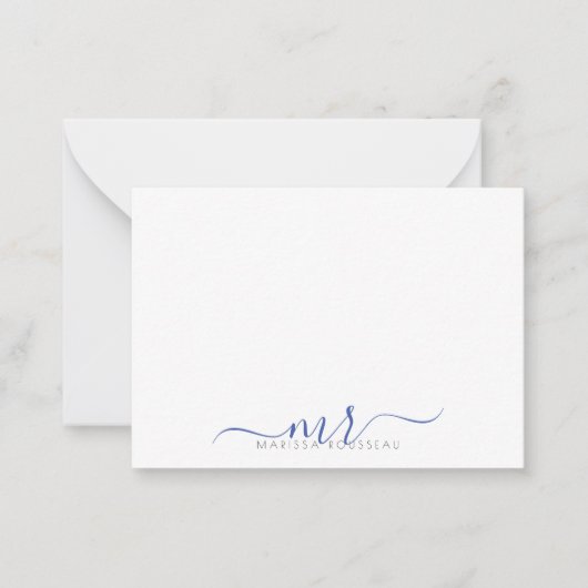 Carte De Correspondance Élégant script moderne Monogramme Initiales Bleues (Devant)