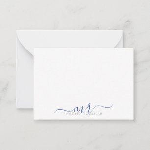Carte De Correspondance Élégant script moderne Monogramme Initiales Bleues