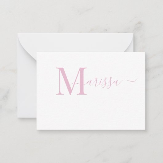 Carte De Correspondance Élégant Script moderne Pink Monogramme Nom (Devant)