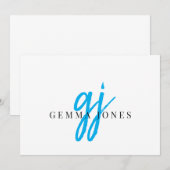 Carte De Correspondance Élégant Script Monogramme Bleu Nom Initiales (Devant / Derrière)