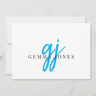 Carte De Correspondance Élégant Script Monogramme Bleu Nom Initiales
