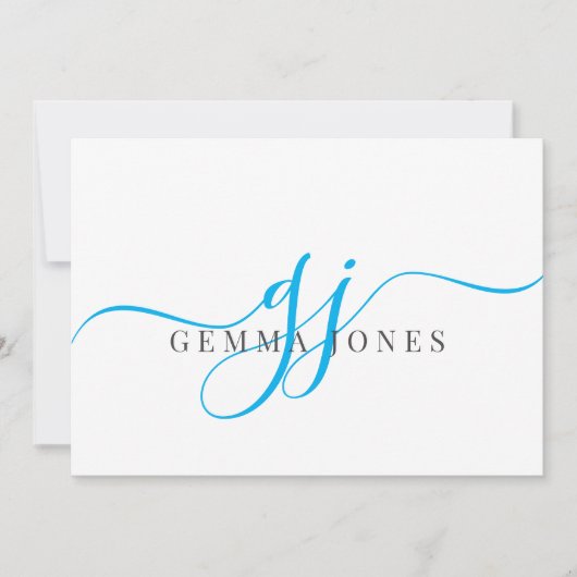 Carte De Correspondance Élégant Script Monogramme Bleu Nom Initiales (Devant)