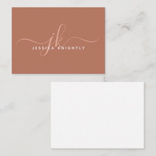 Carte De Correspondance Élégant Script Monogramme Initiales Nom Terracotta (Devant / Derrière)