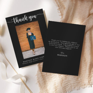 Carte De Correspondance Élégant Script noir Graduation Merci photo