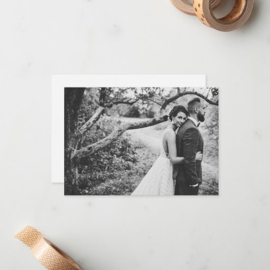 Carte De Correspondance Élégant script photo Mariage plat (Devant/Arrière en situation)