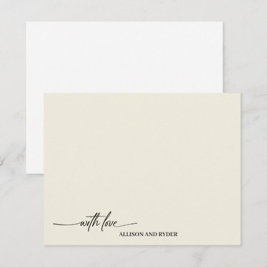 Carte De Correspondance Élégant Script Vanille Avec Amour Merci (Devant / Derrière)
