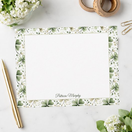 Carte De Correspondance Elegant Shamrock Botanical Notecard | Personalized