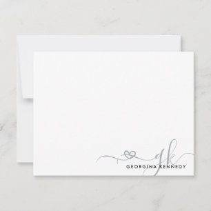 Carte De Correspondance Élégant stylish Heart Script 2 Monogramme initial